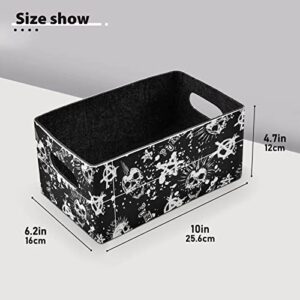 Punk Skull Storage Basket Felt Storage Bin Collapsible Toy Boxs Foldable Felt Cube Organizer for Kids Bedroom Magazine