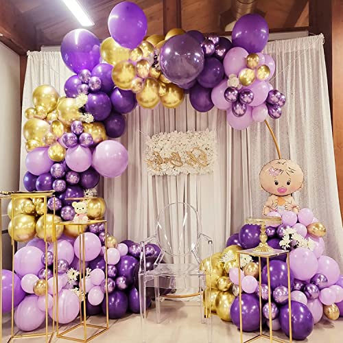 GoExquis 180Pc Purple Gold Balloon Garland Arch 14"10"6" Baby Shower Bridal shower wedding engagement Lavender Birthday Decorations for Girls Women