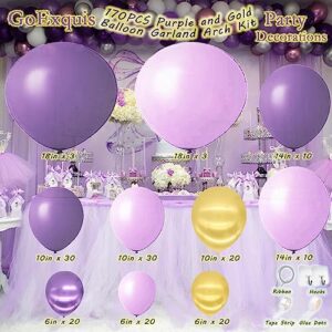 GoExquis 180Pc Purple Gold Balloon Garland Arch 14"10"6" Baby Shower Bridal shower wedding engagement Lavender Birthday Decorations for Girls Women