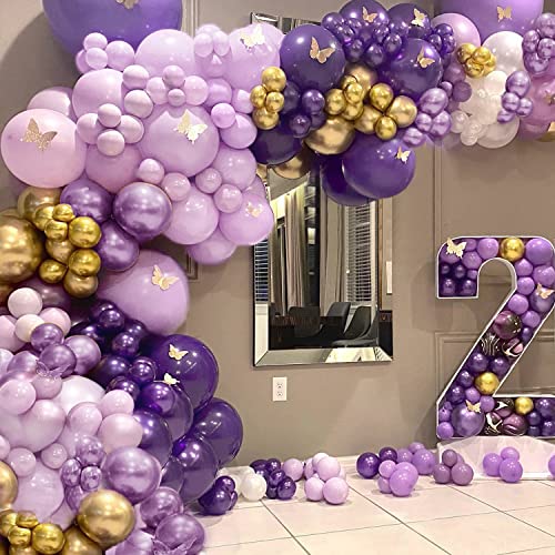 GoExquis 180Pc Purple Gold Balloon Garland Arch 14"10"6" Baby Shower Bridal shower wedding engagement Lavender Birthday Decorations for Girls Women