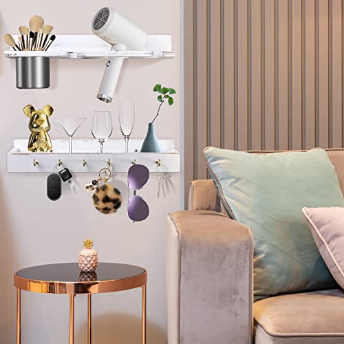 2 Layer Hair Dryer Holder, SHEGATO Wall Mounted Hair Tool Organizer, Hair Dryer and Styling Tool Holder, Wooden Blow Dryer Holder, Bathroom Countertop Storage for Curling Iron, Hair Straightener.