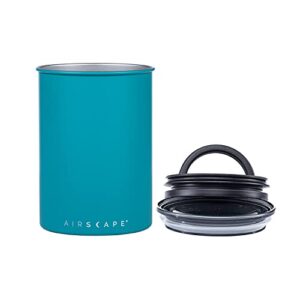 Airscape Stainless Steel Coffee Canister & Scoop Bundle - Food Storage Container - Patented Airtight Lid Pushes Out Excess Air - Preserve Food Freshness (Medium, Matte Turquoise & Brushed Steel Scoop)