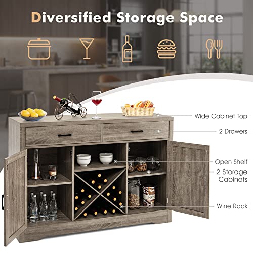 Giantex Buffet Cabinet, Farmhouse Sideboard with 2 Large Storage Drawers, Detachable Wine Rack, Wooden Kitchen Pantry Cupboard Credenza, Storage Cabinet for Living Room (Gray)