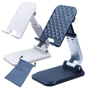 2-pack foldable phone stand for desk, adjustable height angle phone holder, portable desktop cell phone stand iphone stand phone cradle mount dock compatible with smartphones/tablets