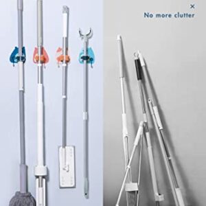 2- Pack Mop and Broom Holder Wall Mount with 1 Hook, Self Adhesive No Drilling Mop Hanger , Tool Organizer for Garage Orange & Blue CATH Cat Mop and Broom Holder