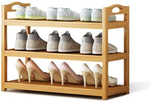 feacm bamboo shoe rack, 3-tier shoes storage organizer, shoe shelf for entryway boots closet free standing doorway, 70 x 25 x 51cm