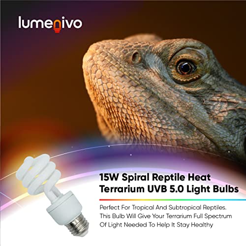 lumenivo 15 Watt UVB Reptile Light 5.0 15W Spiral Reptile Heat Terrarium Light Bulbs for Turtles, Gecko, Tortoise, Snake, Lizard, Chameleons, and Insects - 120V - 2 Pack