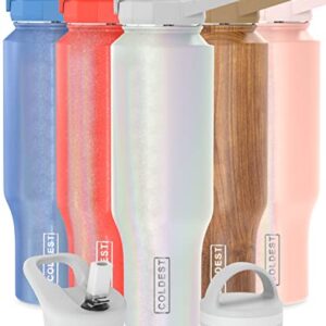 COLDEST Sports Water Bottle - 3 Lids (Chug Lid, Straw Lid, Handle Lid) Tumbler with Handle on Lid Water Bottles Cup Vacuum Insulated Stainless Steel, Fits Cirkul Lid (46 oz, Cosmic Ice Glitter)