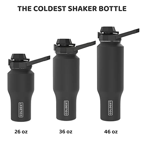 COLDEST Sports Water Bottle - 3 Lids (Chug Lid, Straw Lid, Handle Lid) Tumbler with Handle on Lid Water Bottles Cup Vacuum Insulated Stainless Steel, Fits Cirkul Lid (46 oz, Cosmic Ice Glitter)