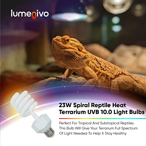 lumenivo UVB Reptile Light 23W 10.0 Desert Terrarium UVB Bulb for Bearded Dragon, Dwarf Monitors, Veiled Chameleons - Simulates UVB from The Sun to Help in Calcium Absorption - 120V - 2 Pack