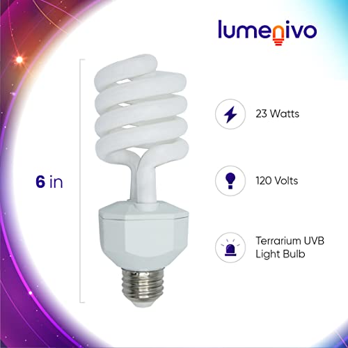 lumenivo UVB Reptile Light 23W 10.0 Desert Terrarium UVB Bulb for Bearded Dragon, Dwarf Monitors, Veiled Chameleons - Simulates UVB from The Sun to Help in Calcium Absorption - 120V - 2 Pack