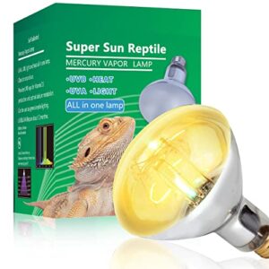 bluex 80-watt reptile uva uvb sun lamp - all-in-one bulb self-ballasted mercury vapor basking light heat lamp bulbs - replicates natural sunlight beneficial to reptiles amphibians lizards tortoises