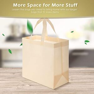 100 Pieces Reusable Totes Bag Set Non Woven Grocery Bag with Handles Fabric Portable Tote Bag Bulk(Beige)