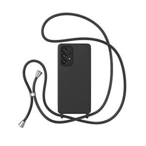 ztofera crossbody case for samsung galaxy a53 5g with lanyard strap adjustable rope liquid silicone soft cover,black