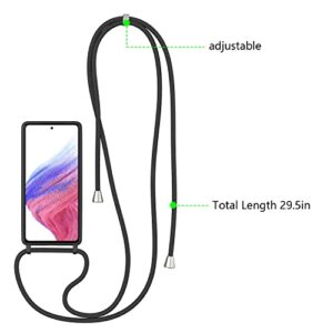 ZTOFERA Crossbody Case for Samsung Galaxy A53 5G with Lanyard Strap Adjustable Rope Liquid Silicone Soft Cover,Black