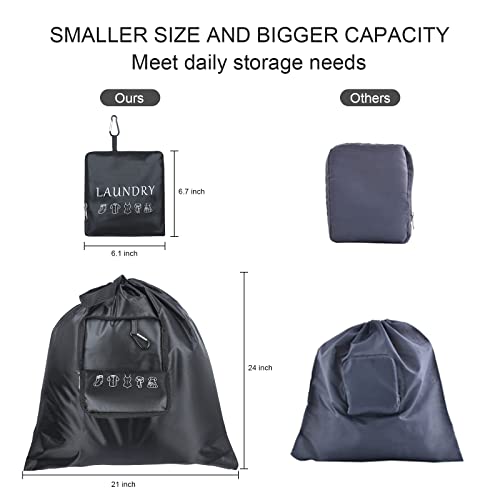 Travel Laundry Bag, Foldable Laundry Bag with Zipper and Drawstring, Lightweight and Expandable Dirty Clothes Bag, Washable Waterproof Wet Dry Bag for Travel, Camp, Fitness, Swimming (black)