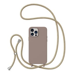 ztofera crossbody case for iphone13 pro,iphone13 pro with lanyard strap protective case adjustable neck rope liquid silicone soft cover for iphone13 pro 6.1 inch,brown