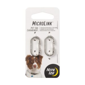 nite ize microlink pet tag carabiner, stainless steel cat and dog tag clip, 2 pack