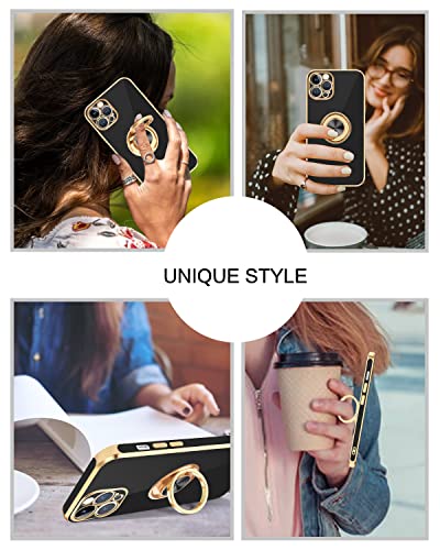 BENTOBEN iPhone 12 Pro Case with 360° Ring Holder, Shockproof Slim Kickstand Magnetic Support Car Mount Women Men Non-Slip Protective Phone Case for iPhone 12 Pro 6.1", Black/Gold