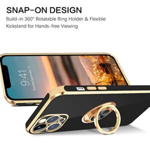 BENTOBEN iPhone 12 Pro Case with 360° Ring Holder, Shockproof Slim Kickstand Magnetic Support Car Mount Women Men Non-Slip Protective Phone Case for iPhone 12 Pro 6.1", Black/Gold