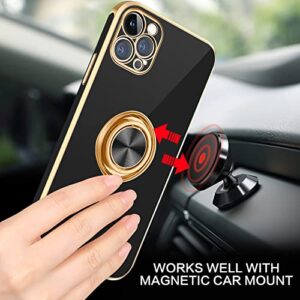 BENTOBEN iPhone 12 Pro Case with 360° Ring Holder, Shockproof Slim Kickstand Magnetic Support Car Mount Women Men Non-Slip Protective Phone Case for iPhone 12 Pro 6.1", Black/Gold