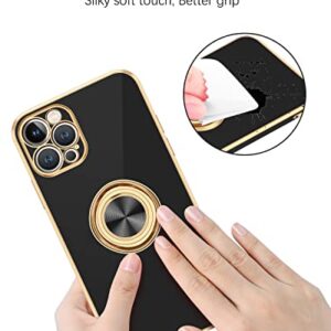 BENTOBEN iPhone 12 Pro Case with 360° Ring Holder, Shockproof Slim Kickstand Magnetic Support Car Mount Women Men Non-Slip Protective Phone Case for iPhone 12 Pro 6.1", Black/Gold