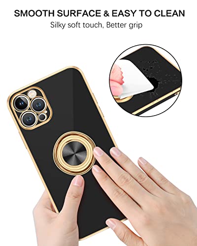 BENTOBEN iPhone 12 Pro Case with 360° Ring Holder, Shockproof Slim Kickstand Magnetic Support Car Mount Women Men Non-Slip Protective Phone Case for iPhone 12 Pro 6.1", Black/Gold