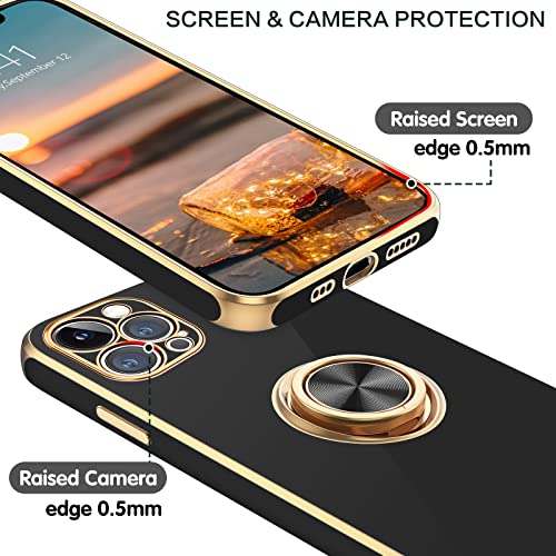 BENTOBEN iPhone 12 Pro Case with 360° Ring Holder, Shockproof Slim Kickstand Magnetic Support Car Mount Women Men Non-Slip Protective Phone Case for iPhone 12 Pro 6.1", Black/Gold