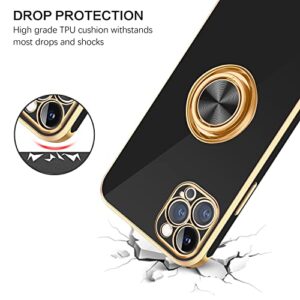 BENTOBEN iPhone 12 Pro Case with 360° Ring Holder, Shockproof Slim Kickstand Magnetic Support Car Mount Women Men Non-Slip Protective Phone Case for iPhone 12 Pro 6.1", Black/Gold