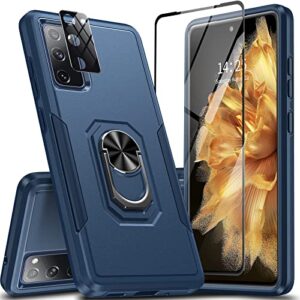 oneagle for samsung galaxy s20 fe case 5g, [4 in 1 ] s20 fe 5g case with [9h glass screen protector+ lens protector] built in [ 360° ring stand] military shockproof phone case for samsung s20 fe