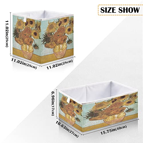 Kigai Van Gogh Sunflower Art Cube Storage Bin 11x11x11 in, Large Organizer Collapsible Storage Basket for Shelves, Closet, Storage Room