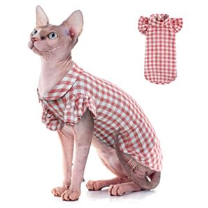 yagamii cotton cat clothes white and red plaid cat shirt with cute sleeves dog pet apparel kitten t-shirt breathable pet clothes outfit cat costume for kitty small dogs puppy