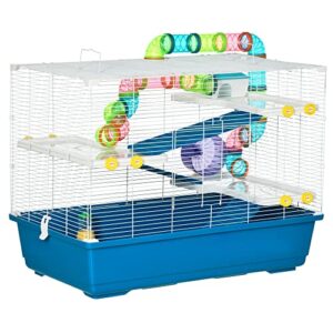 PawHut 31" Extra Large Hamster Cage with Tubes and Tunnels, 4 Tier Small Animal Cage with Portable Carry Handles, Rat Gerbil Cage with Water Bottle, Food Dish, Exercise Wheel