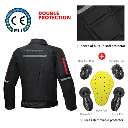 HEROBIKER Motorcycle Jacket Motocross Riding Jackets Motorbike CE Armor Windproof Riding Clothing Protective Gear Waterproof Black X-Large