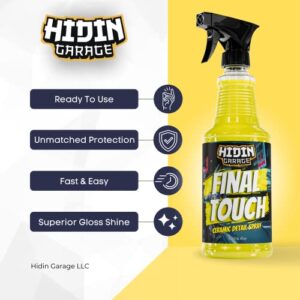 Hidin Garage Ceramic Coating – Premium Final Seal Setting Spray for Cars Wax Enhanced Protection and Deep Gloss Shine Ready to Use Wet Dry Application 16fl. oz (HG-0001-1)