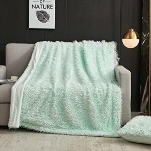 werdim plush faux fur throw blanket aqua - luxury soft fluffy fuzzy sherpa velvet throw blankets for couch sofa bed, 50x70 inches