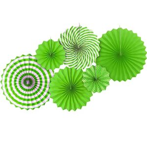 layyun party hanging paper fans set of 6, round pattern paper garlands decoration for birthday bridal wedding baby shower graduation events accessories, green