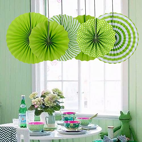 LayYun Party Hanging Paper Fans Set of 6, Round Pattern Paper Garlands Decoration for Birthday Bridal Wedding Baby Shower Graduation Events Accessories, Green