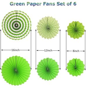 LayYun Party Hanging Paper Fans Set of 6, Round Pattern Paper Garlands Decoration for Birthday Bridal Wedding Baby Shower Graduation Events Accessories, Green