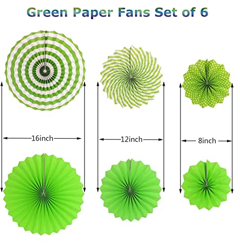 LayYun Party Hanging Paper Fans Set of 6, Round Pattern Paper Garlands Decoration for Birthday Bridal Wedding Baby Shower Graduation Events Accessories, Green