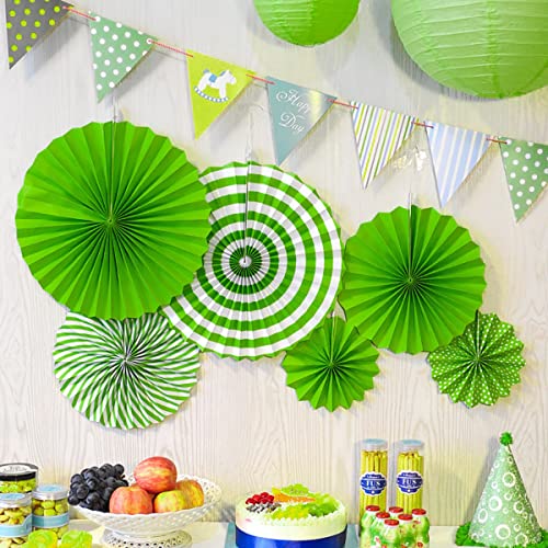 LayYun Party Hanging Paper Fans Set of 6, Round Pattern Paper Garlands Decoration for Birthday Bridal Wedding Baby Shower Graduation Events Accessories, Green