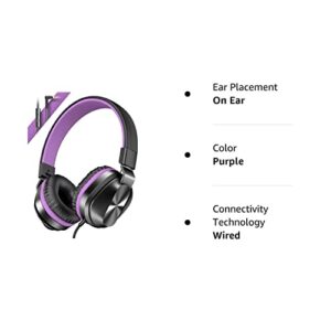 Headphones, On-Ear Wired Headphones with Microphone, Stereo Sound Headphones with 1.5m Tangle-Free Cord for Adults Children Purple