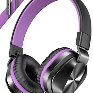 Headphones, On-Ear Wired Headphones with Microphone, Stereo Sound Headphones with 1.5m Tangle-Free Cord for Adults Children Purple