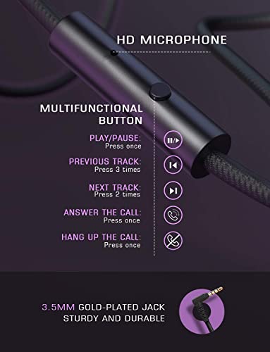 Headphones, On-Ear Wired Headphones with Microphone, Stereo Sound Headphones with 1.5m Tangle-Free Cord for Adults Children Purple