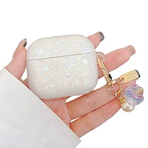 yelovehaw designed for airpods 3 case for women girls men, glitter pearly-lustre pattern, soft cute full body protective cover with pearl shell keychain for airpods 3rd generation 2021 (colorful)