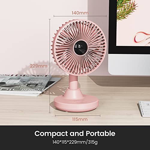 GiGimundo Desktop Fan,90° Rotatable Oscillating Desk Fan 3 Speeds Strong Airflow USB or Battery Powered Quiet Personal Fan for Home/offic /washroom