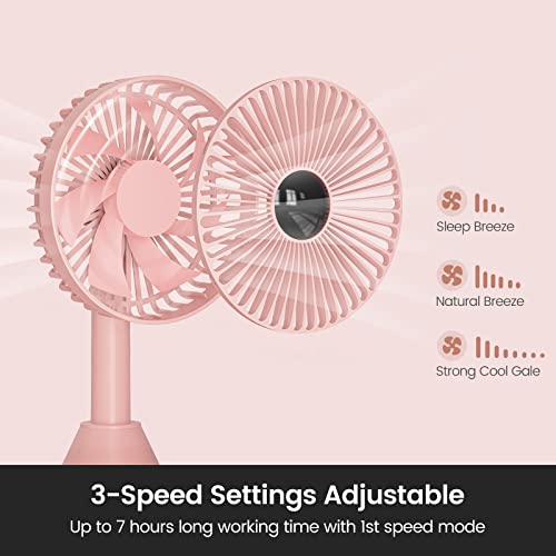 GiGimundo Desktop Fan,90° Rotatable Oscillating Desk Fan 3 Speeds Strong Airflow USB or Battery Powered Quiet Personal Fan for Home/offic /washroom