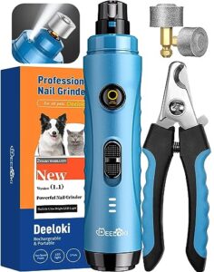 deeloki dog nail grinder with led light upgraded 2 speeds painless pet dog nail trimmers and clipper super quiet best cat dog nail clipper kit for large small dogs pets cats breed paws quick grooming