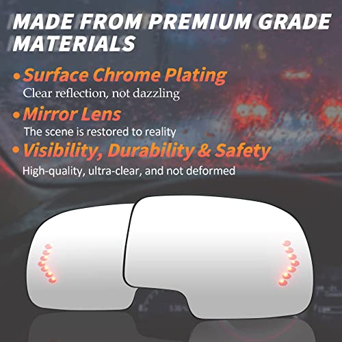 Left & Right Side Heated Mirror Glass with Turn Signal 2003-2006 Cadillac Escalade ESV EXT Chevy Avalanche Silverado Suburban Tahoe for GMC Sierra Yukon Classic 1500 2500 3500 HD for 2 PIN & 4 PIN