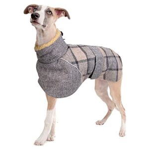 rozkitch dog coat winter jacket reflective cold weather fleece coats vest, pet thick warm windproof high collar clothes outfits for small medium large dogs, british plaid dog apparel with leash hole